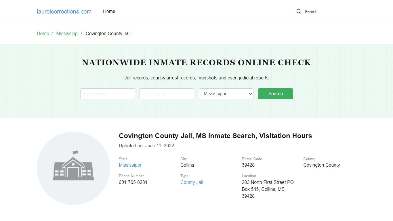 Covington County Jail, MS Inmate Search, Visitation Hours - Laurel County