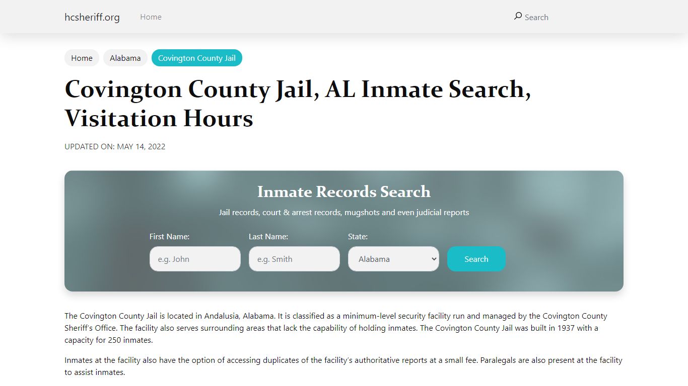 Covington County Jail , AL Inmate Search, Visitation Hours